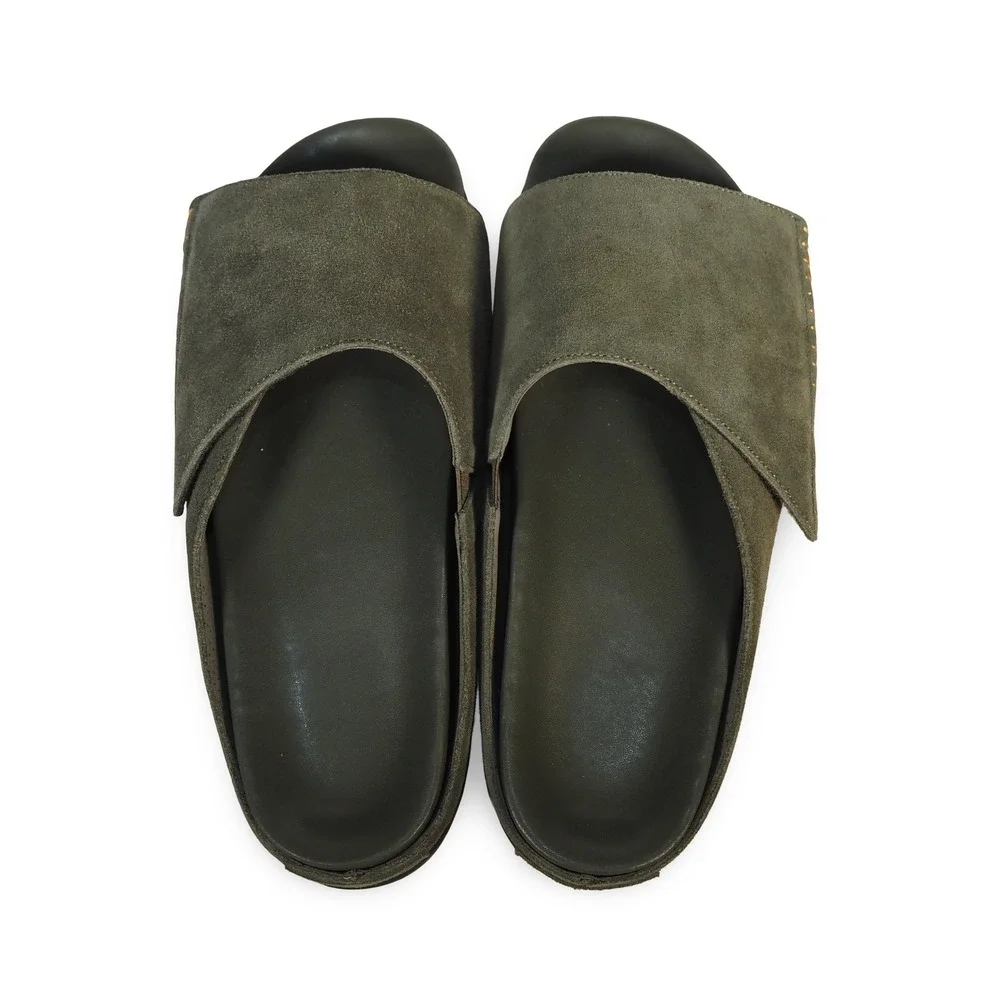 Commbi The Ollie Slide Sandals Army Olive Green Suede Mens 10 Womens 12 EU 43